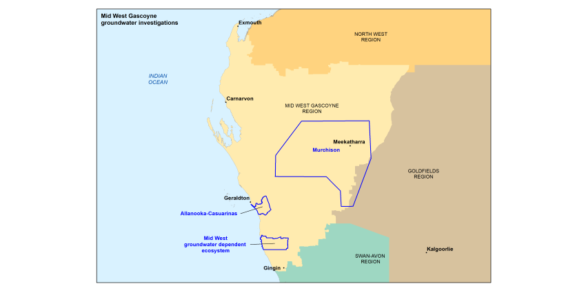 Map of Mid West groundwater investigations